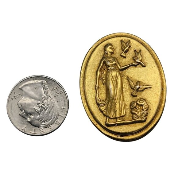 Helen of Troy Cameo Brooch Gold Plated Intaglio Signet Oval Greek Scene Vintage - Picture 2 of 8